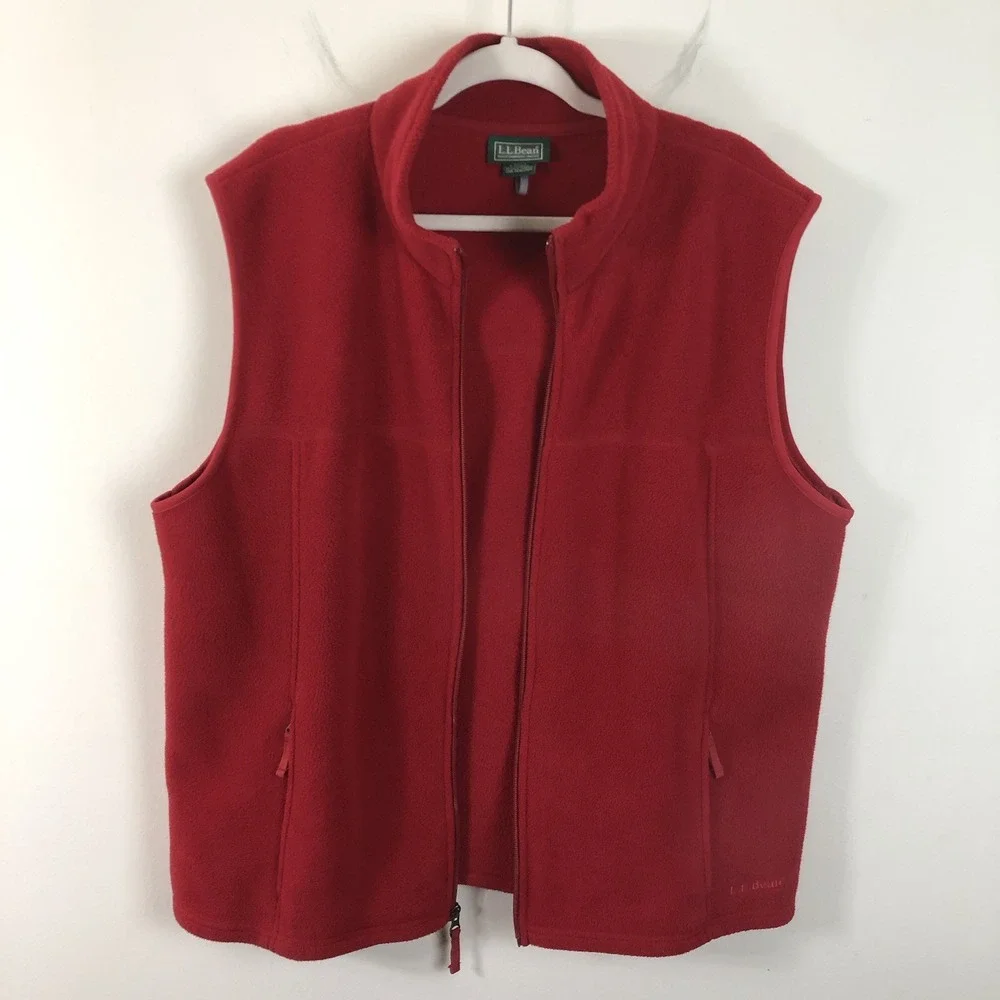 L.L. Bean Polartec Full Zip Fleece Vest Mens Sz L Red Pockets Comfortable